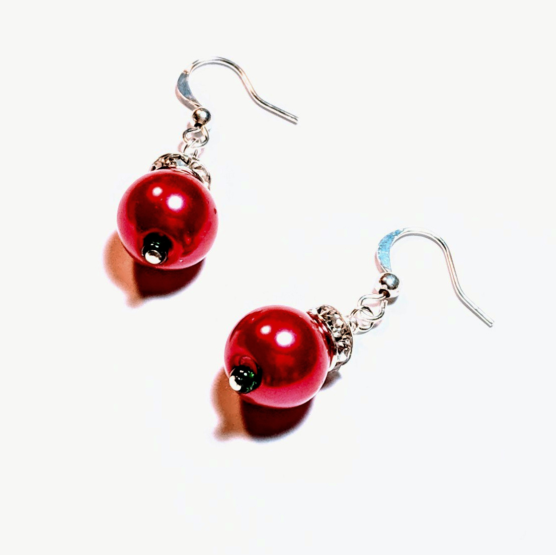 Red Ornament Earrings with Crystal Accents